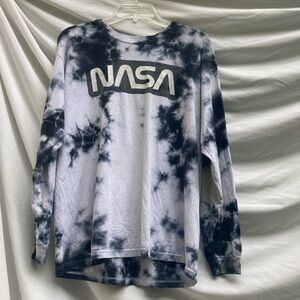 Hyper Space NASA tie dye long sleeve top, size medium tall